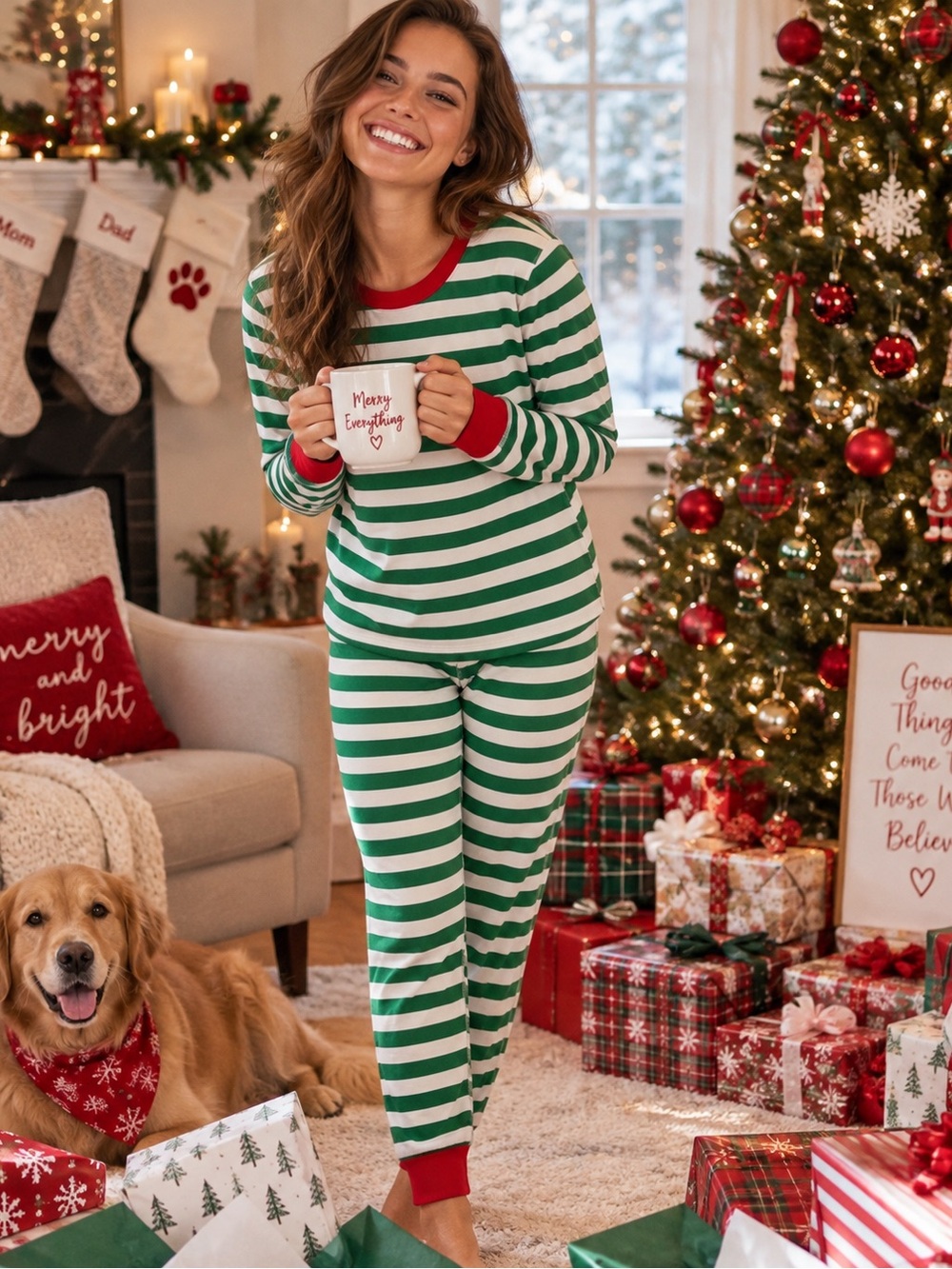 Hanna Andersson Adult Small Christmas Pajamas Green Stripe Cotton Holiday PJs